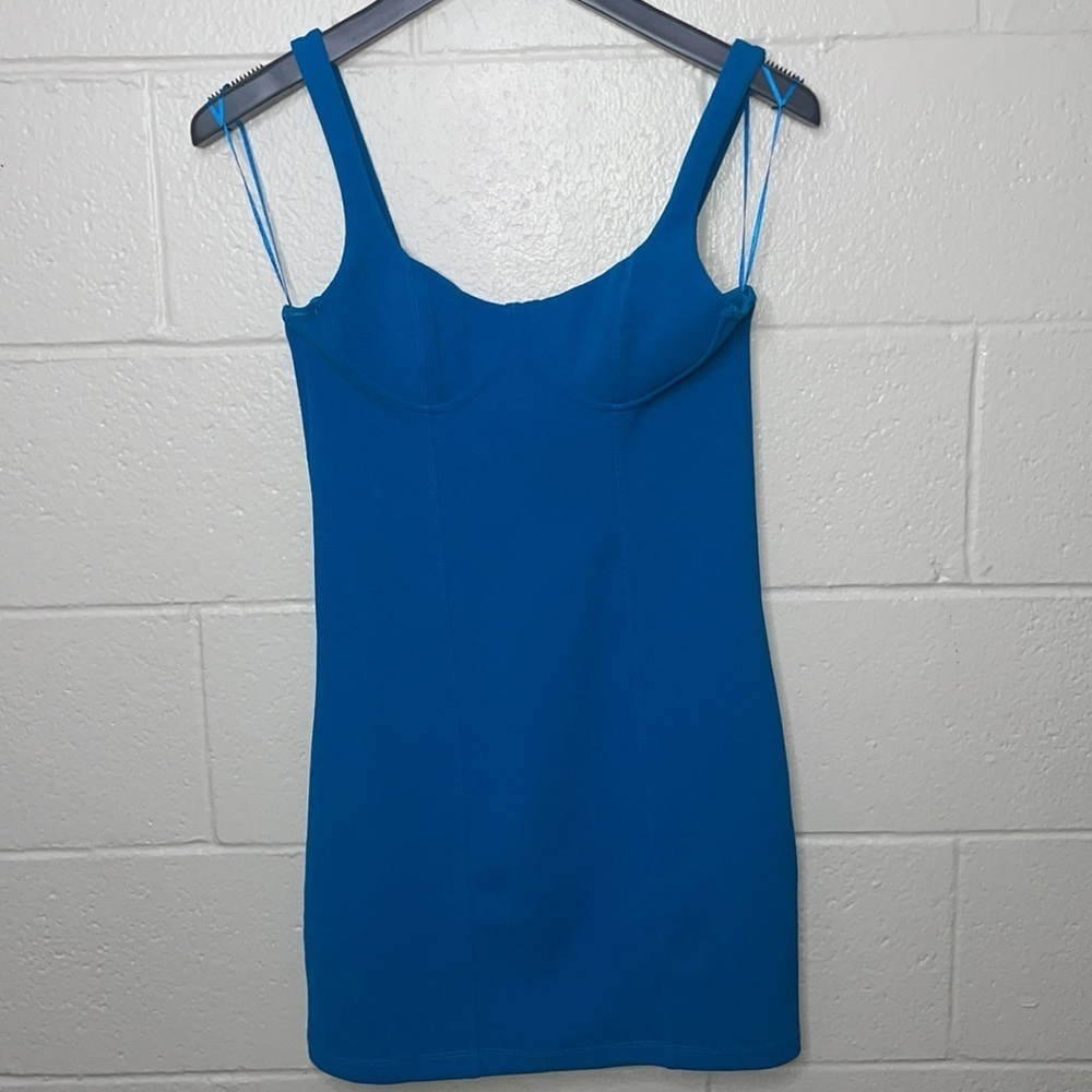 NWT Zara Electric Blue Corset Stitch Bodycon Mini Dress Size Small - Picture 4 of 12